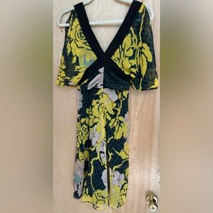 Diane Von Furstenberg Yellow and Black Floral Midi Dress
